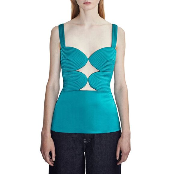 ET OCHS Womens Teal Cut Out Zippered Lined Sleeveless Sweetheart Neckline Top S